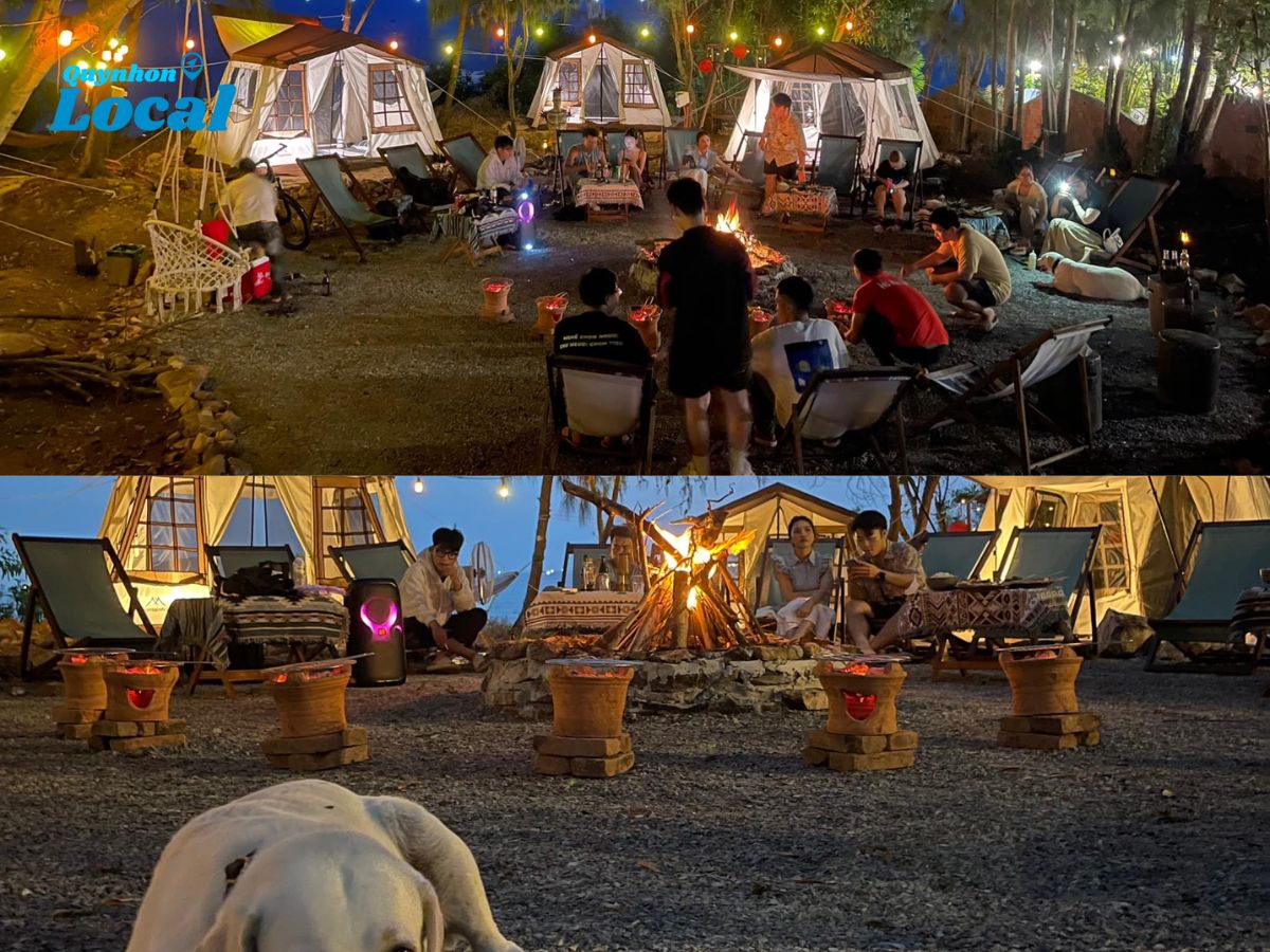 Cắm trại ngoài trời với bữa tiệc nướng BBQ